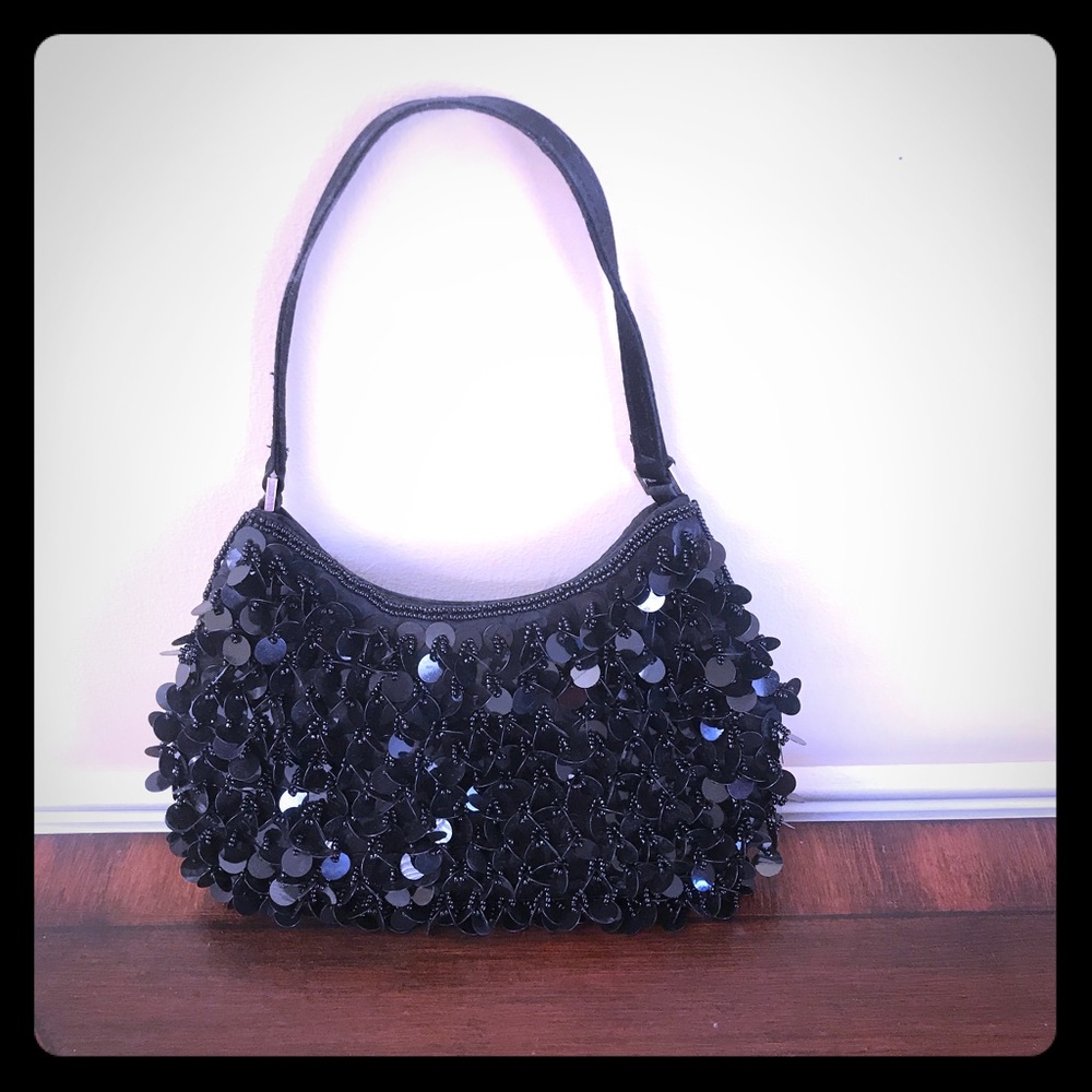 Black sequin & satin cocktail purse